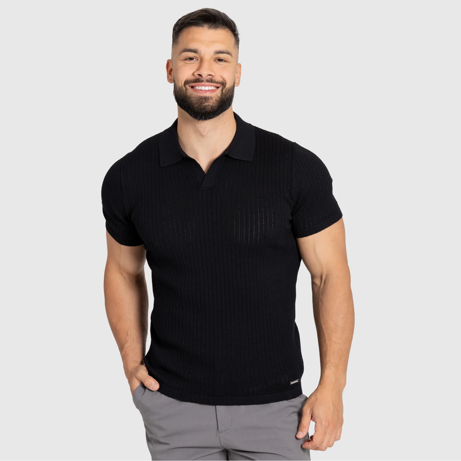 Pánské tričko Iron Aesthetics Polo Knit, černé-1