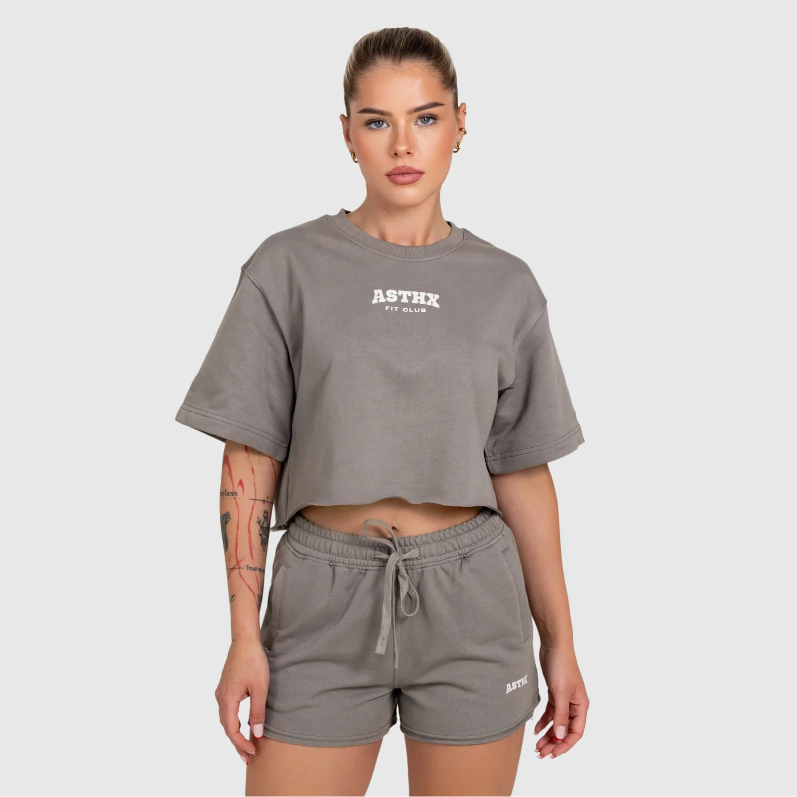 Dámský crop top Iron Aesthetics Heavy-Terry, šedý-1