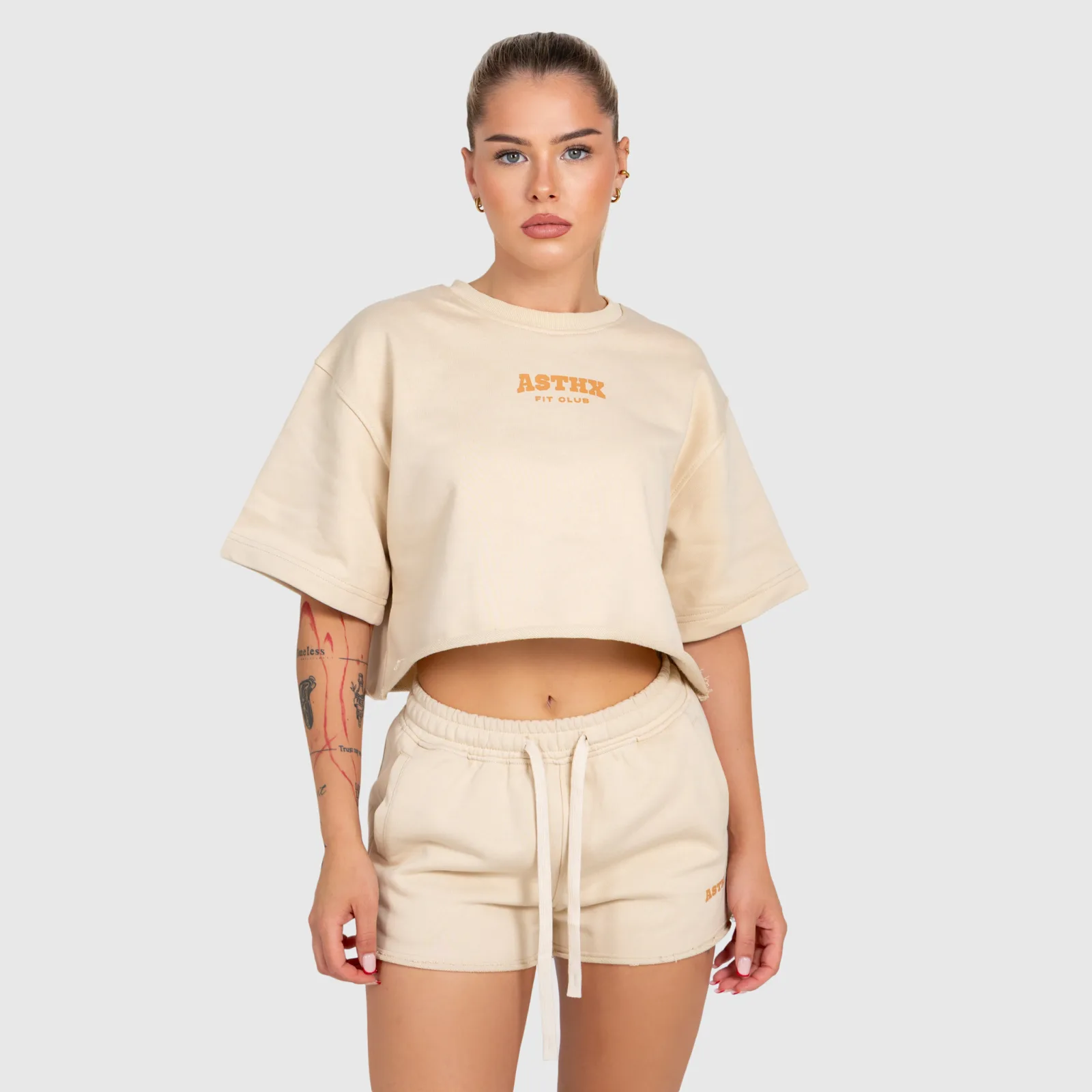 Dámský crop top Iron Aesthetics Heavy-Terry, béžový-1