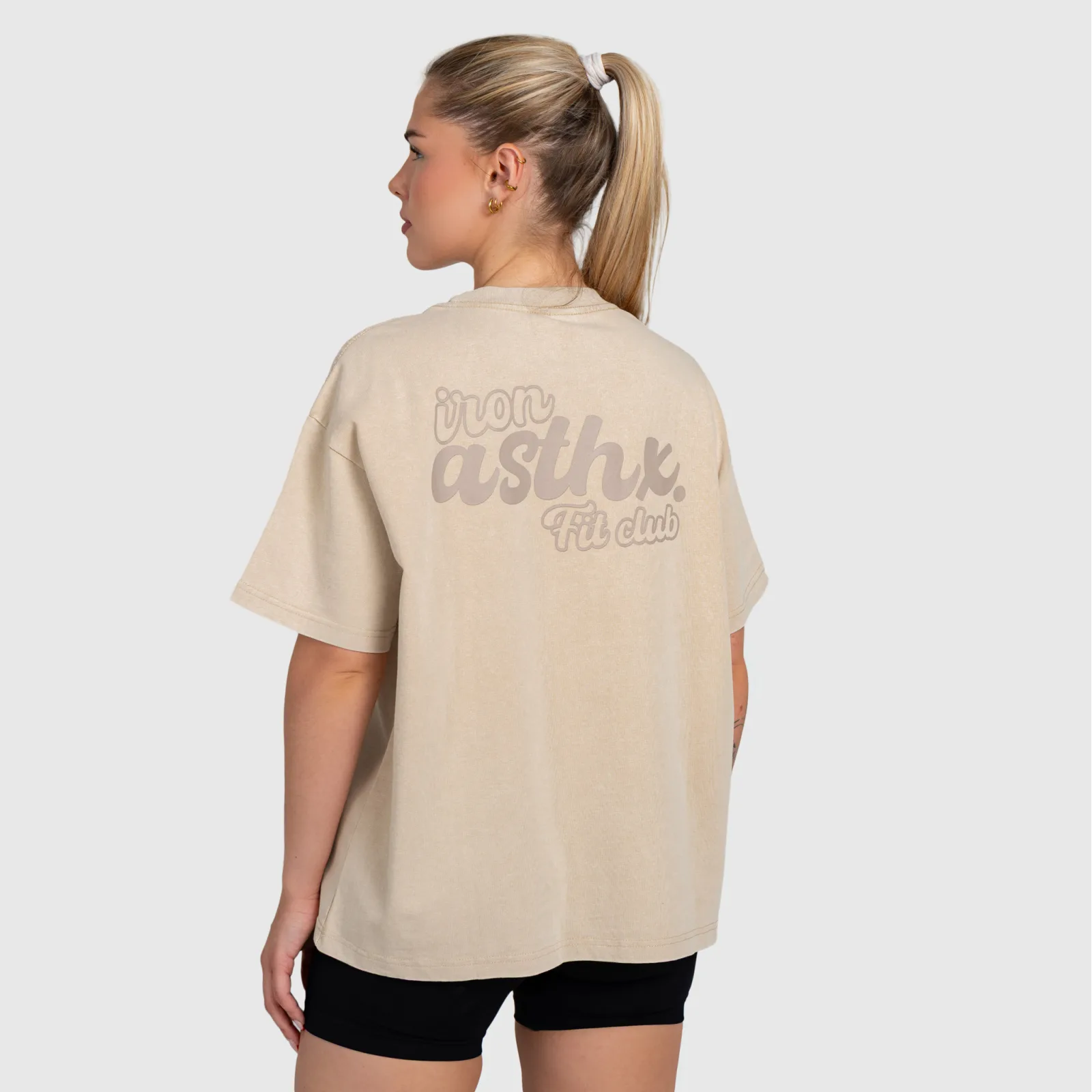 Dámské oversized tričko Iron Aesthetics Fit club, washed beige-4
