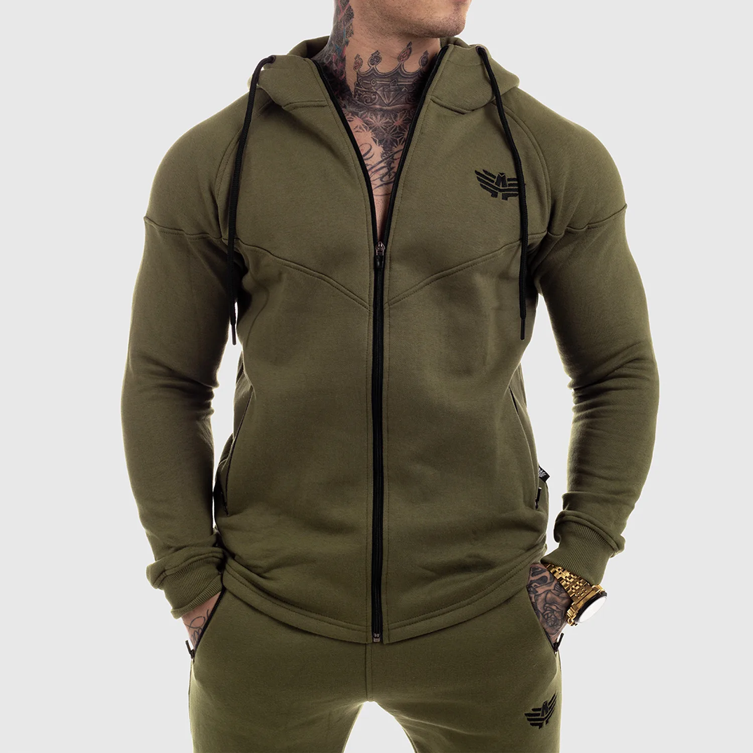 Fitness mikina se zipem Iron Aesthetics ROUND, zelená-1