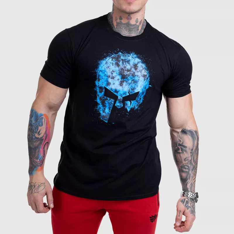 Ultrasoft tričko Iron Aesthetics Skull BLUE FIRE, černé-1