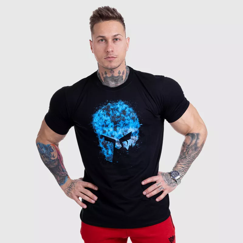 Ultrasoft tričko Iron Aesthetics Skull BLUE FIRE, černé-3