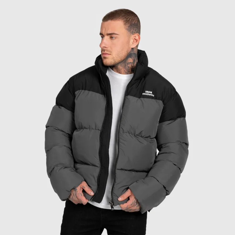 Pánská bunda Iron Aesthetics Block Puffer, black/grey-3