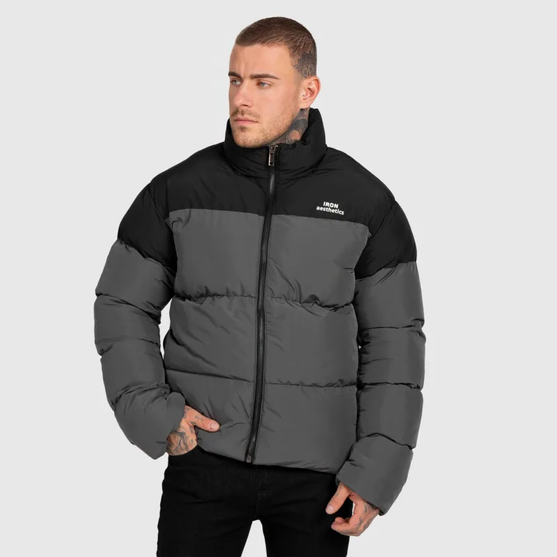 Pánská bunda Iron Aesthetics Block Puffer, black/grey-5