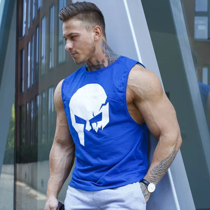 Pánské fitness tílko Iron Aesthetics Skull, modré-3