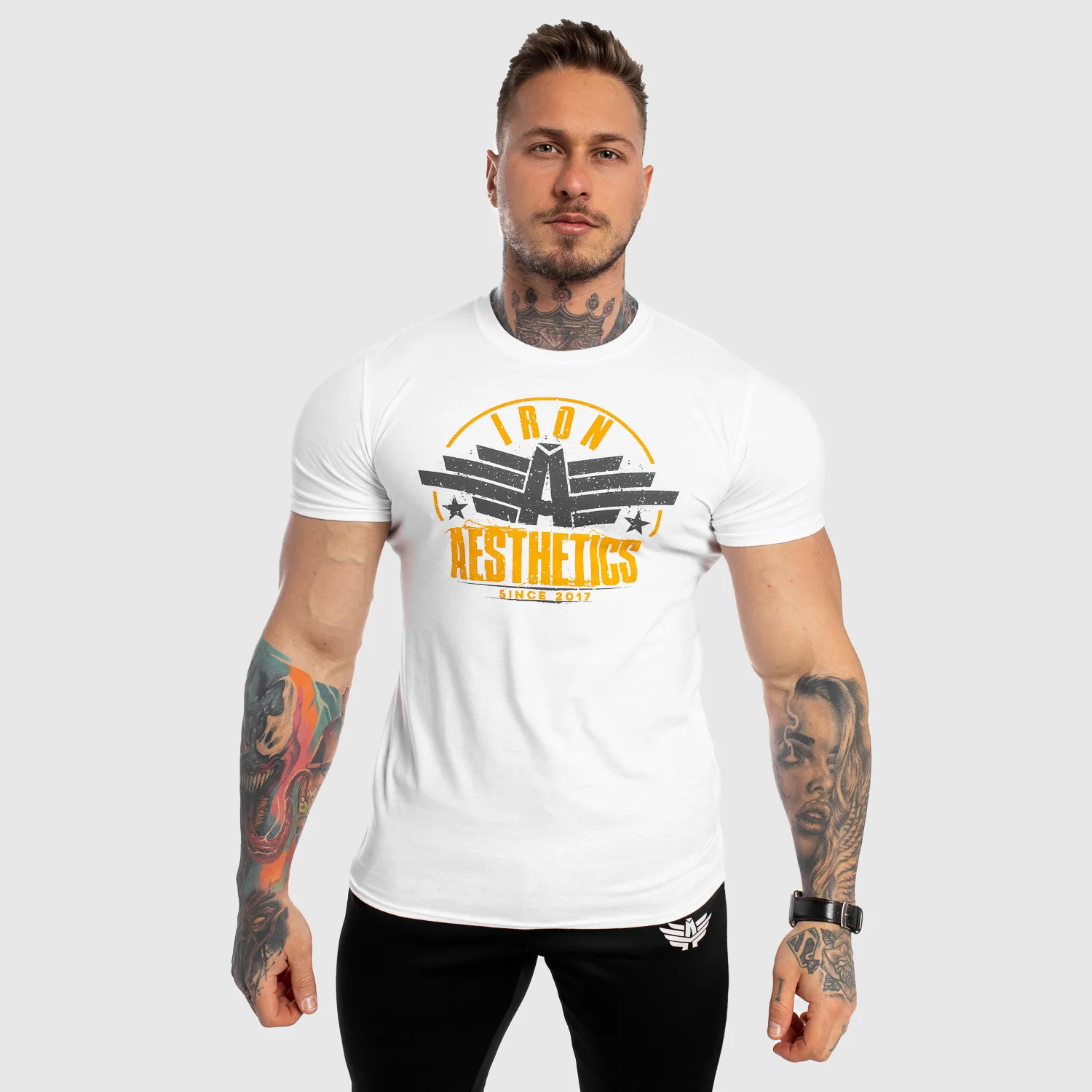 Pánské fitness tričko Iron Aesthetics Force, bílé-1