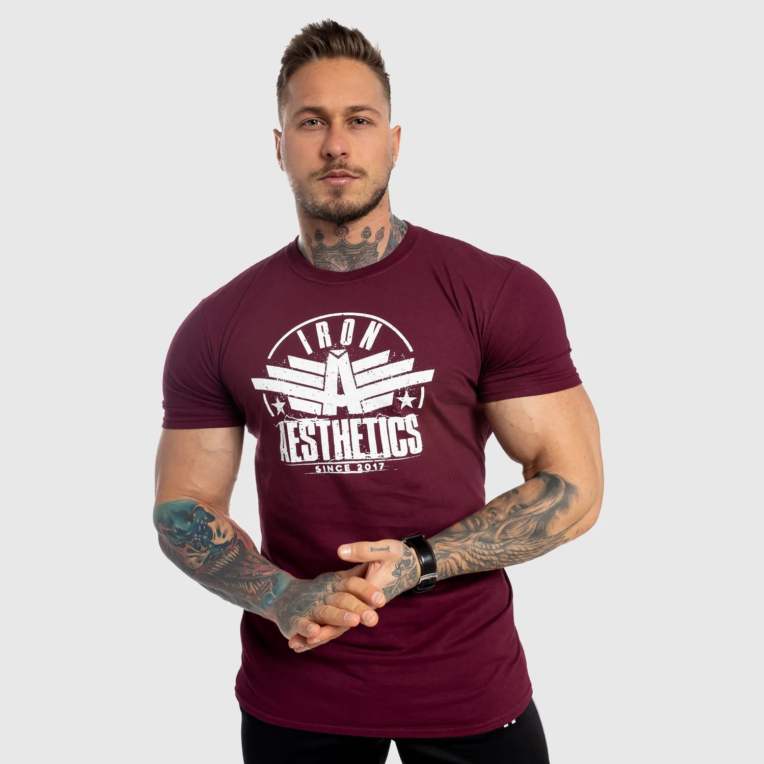 Pánské fitness tričko Iron Aesthetics Force, bordové-1