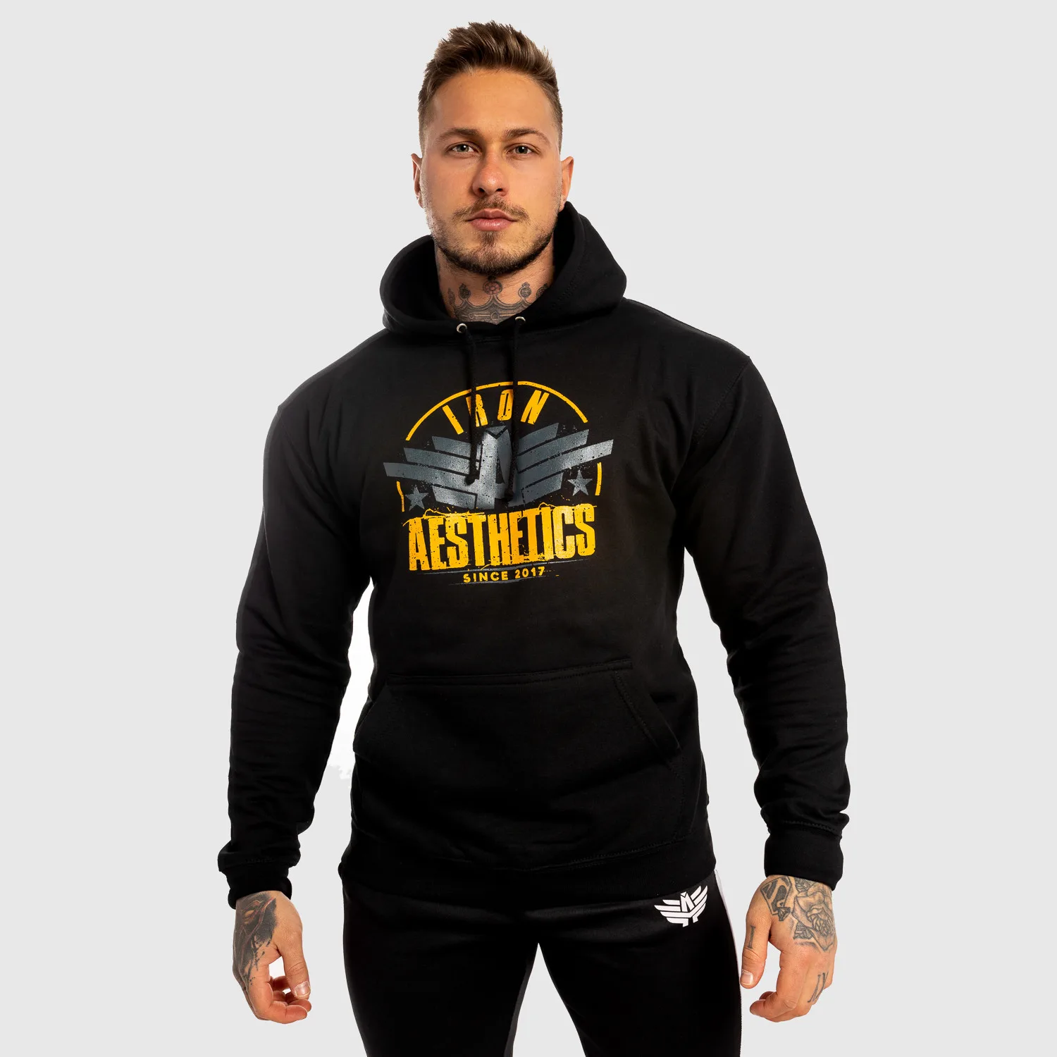 Fitness mikina bez zipu Iron Aesthetics Force, černá-1