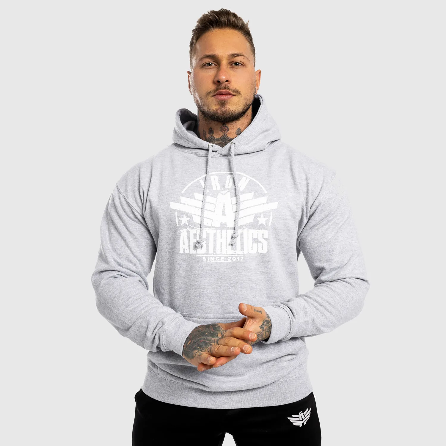 Fitness mikina bez zipu Iron Aesthetics Force, šedá-1