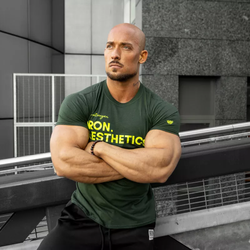 Pánské fitness tričko Iron Aesthetics Be Stronger, zelené-7