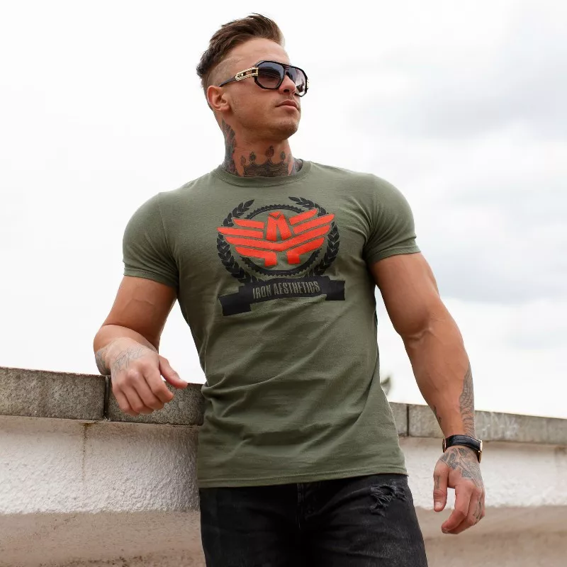 Pánské fitness tričko Iron Aesthetics Triumph, Vojenská zelená-3