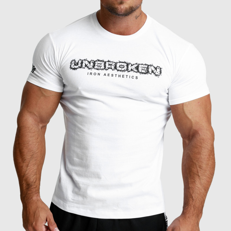 Pánské fitness tričko Iron Aesthetics Unbroken, bílé-1