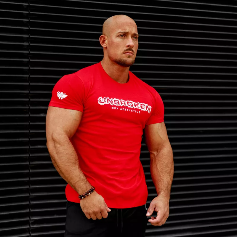 Pánské fitness tričko Iron Aesthetics Unbroken, červené-2