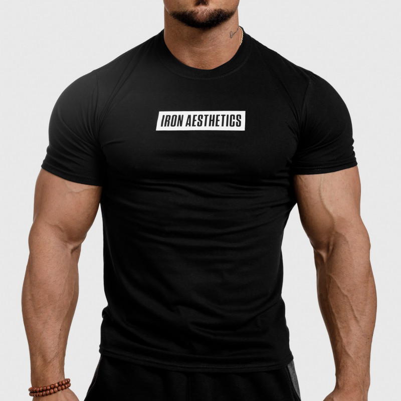 Pánské fitness tričko Iron Aesthetics Boxed, černé-1