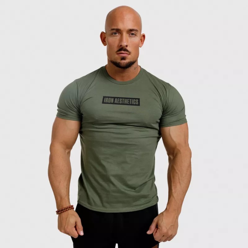 Pánské fitness tričko Iron Aesthetics Boxed, vojenská zelená-2