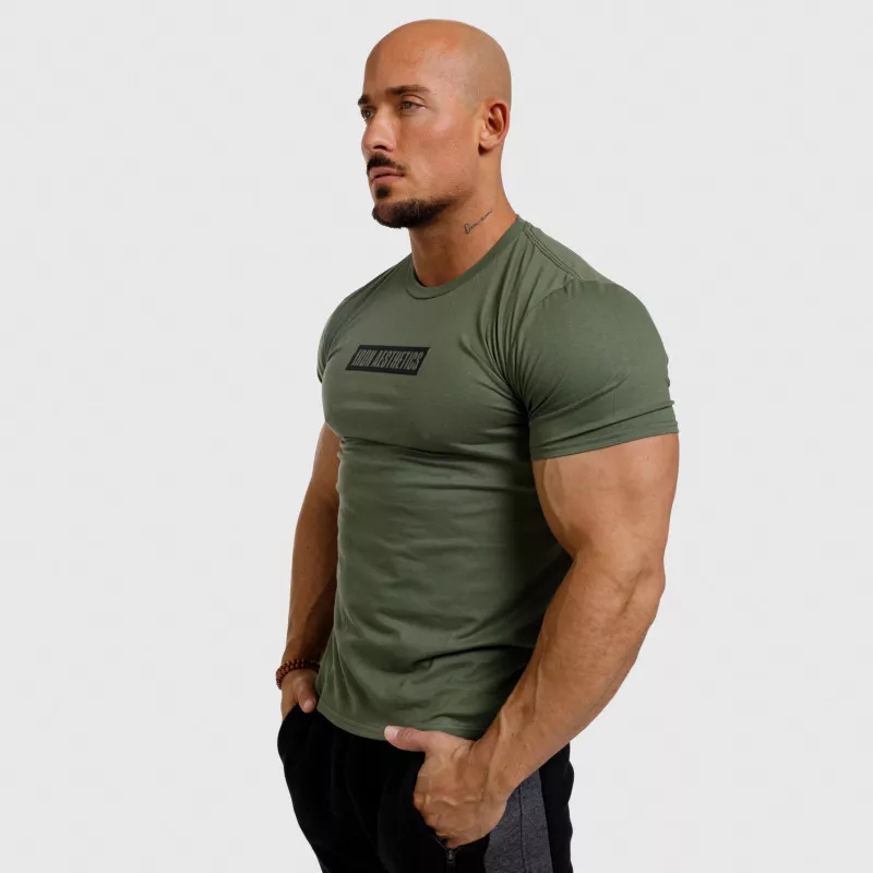 Pánské fitness tričko Iron Aesthetics Boxed, vojenská zelená-4