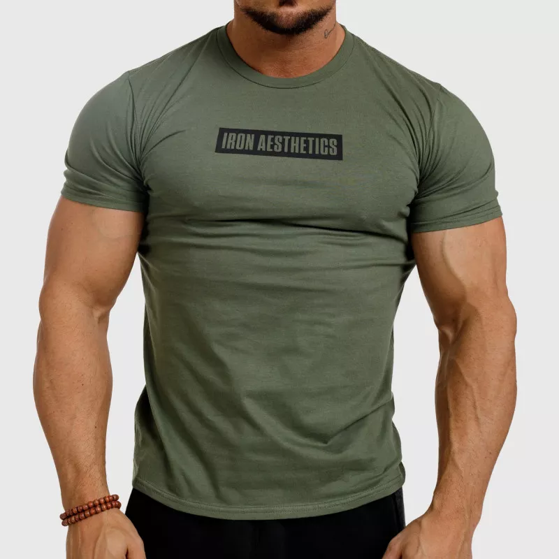 Pánské fitness tričko Iron Aesthetics Boxed, vojenská zelená-1