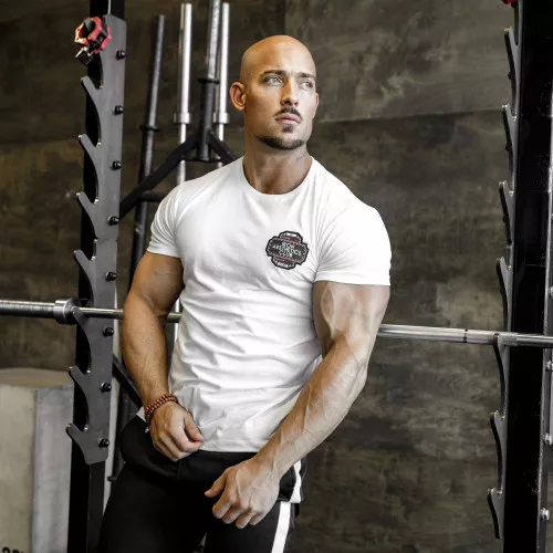 Pánské fitness tričko Iron Aesthetics Badge, bílé