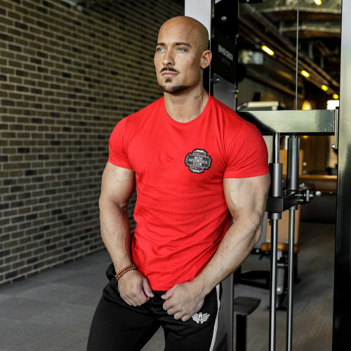 Pánské fitness tričko Iron Aesthetics Badge, červené