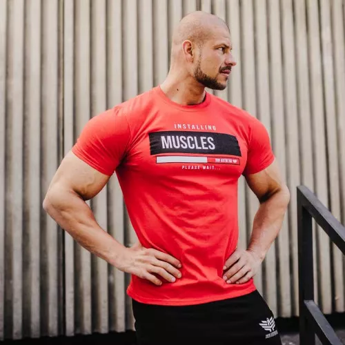 Pánské fitness tričko Iron Aesthetics Installing Muscles, červené