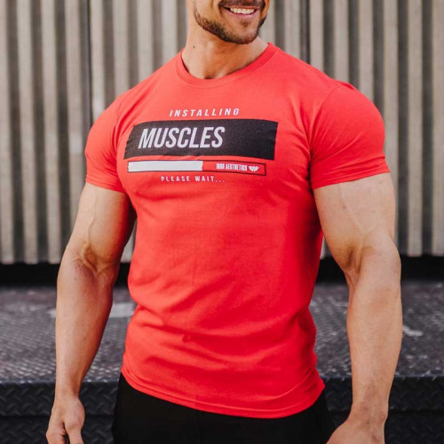 Pánské fitness tričko Iron Aesthetics Installing Muscles, červené