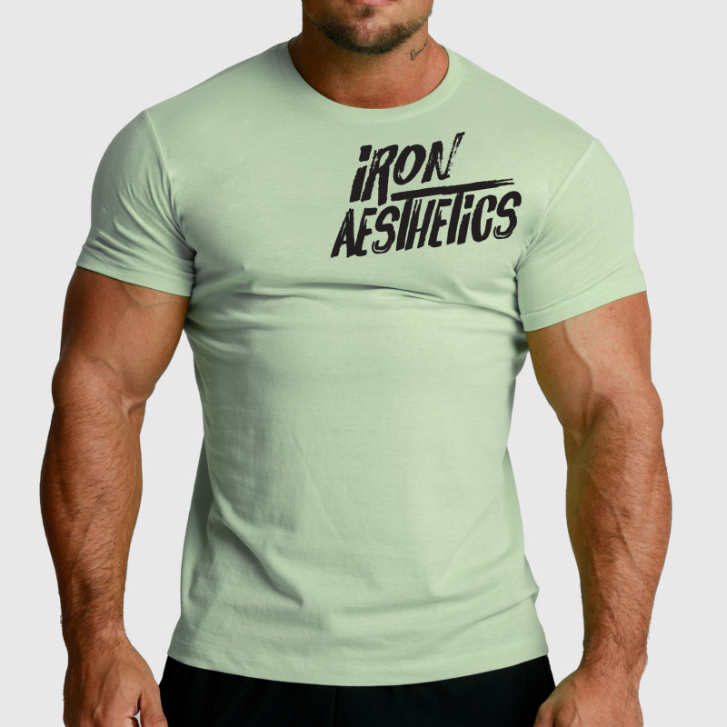 Pánské fitness tričko Iron Aesthetics Splash, zelené sage-1