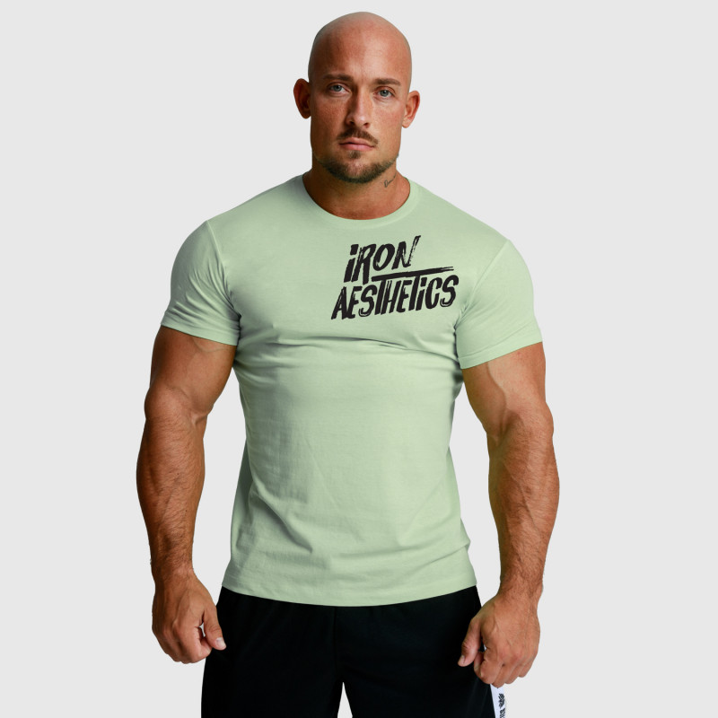 Pánské fitness tričko Iron Aesthetics Splash, zelené sage-3