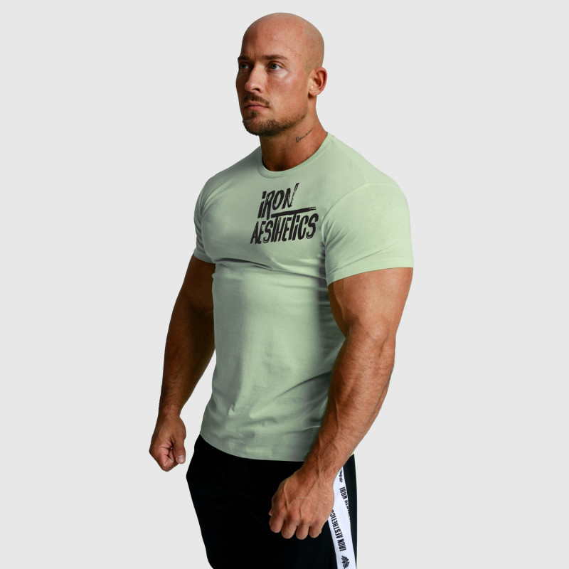 Pánské fitness tričko Iron Aesthetics Splash, zelené sage-2