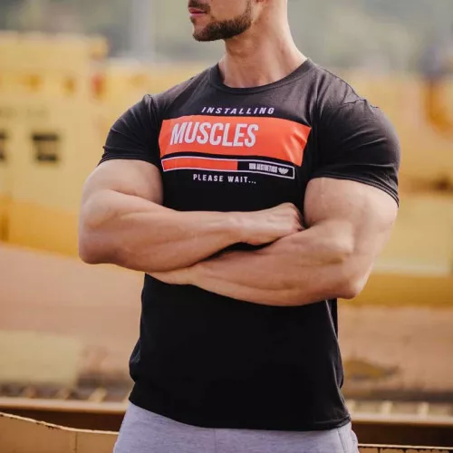 Pánské fitness tričko Iron Aesthetics Installing Muscles, černé
