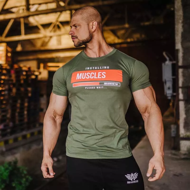 Pánské fitness tričko Iron Aesthetics Installing Muscles, zelené-2