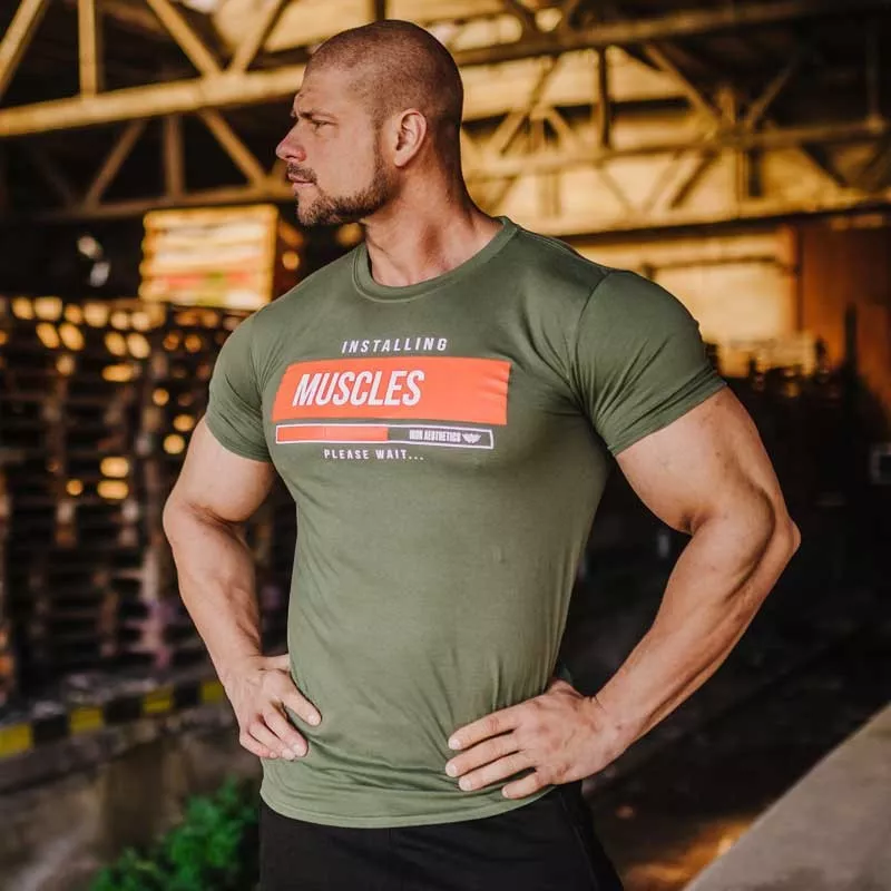 Pánské fitness tričko Iron Aesthetics Installing Muscles, zelené-3