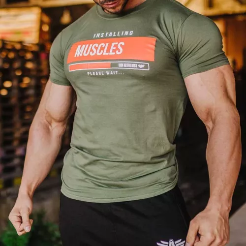 Pánské fitness tričko Iron Aesthetics Installing Muscles, zelené