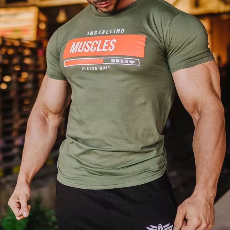 Pánské fitness tričko Iron Aesthetics Installing Muscles, zelené-1