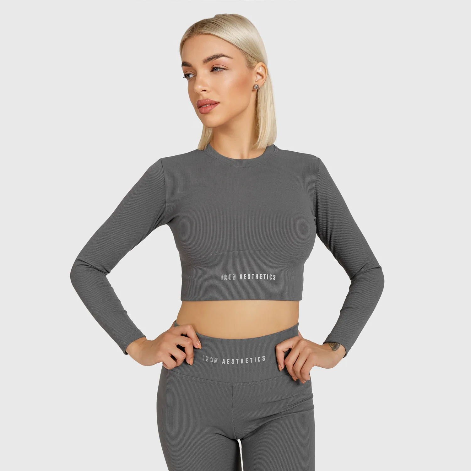 Dámský Crop Top Iron Aesthetics Rib, šedý-1