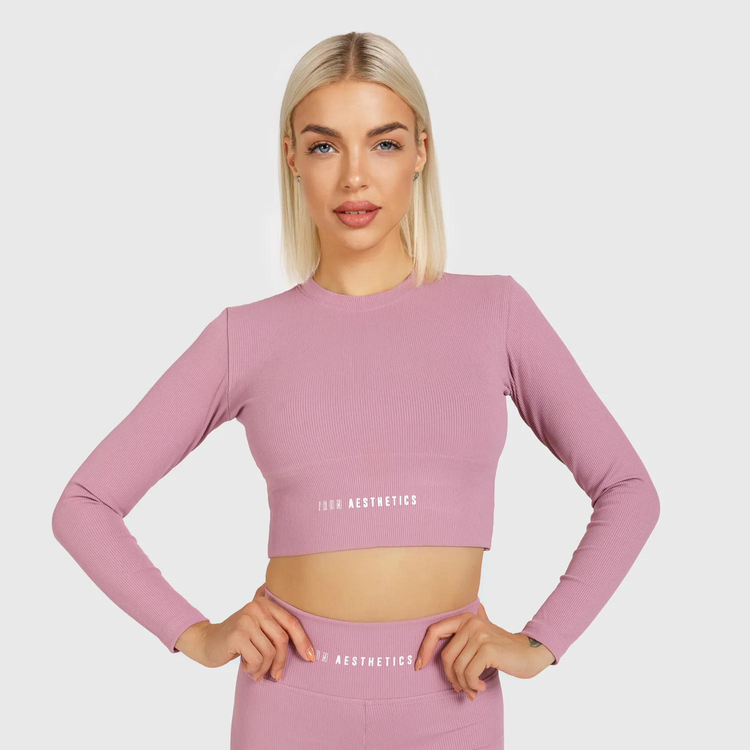 Dámský Crop Top Iron Aesthetics Rib, dusty růžový-1