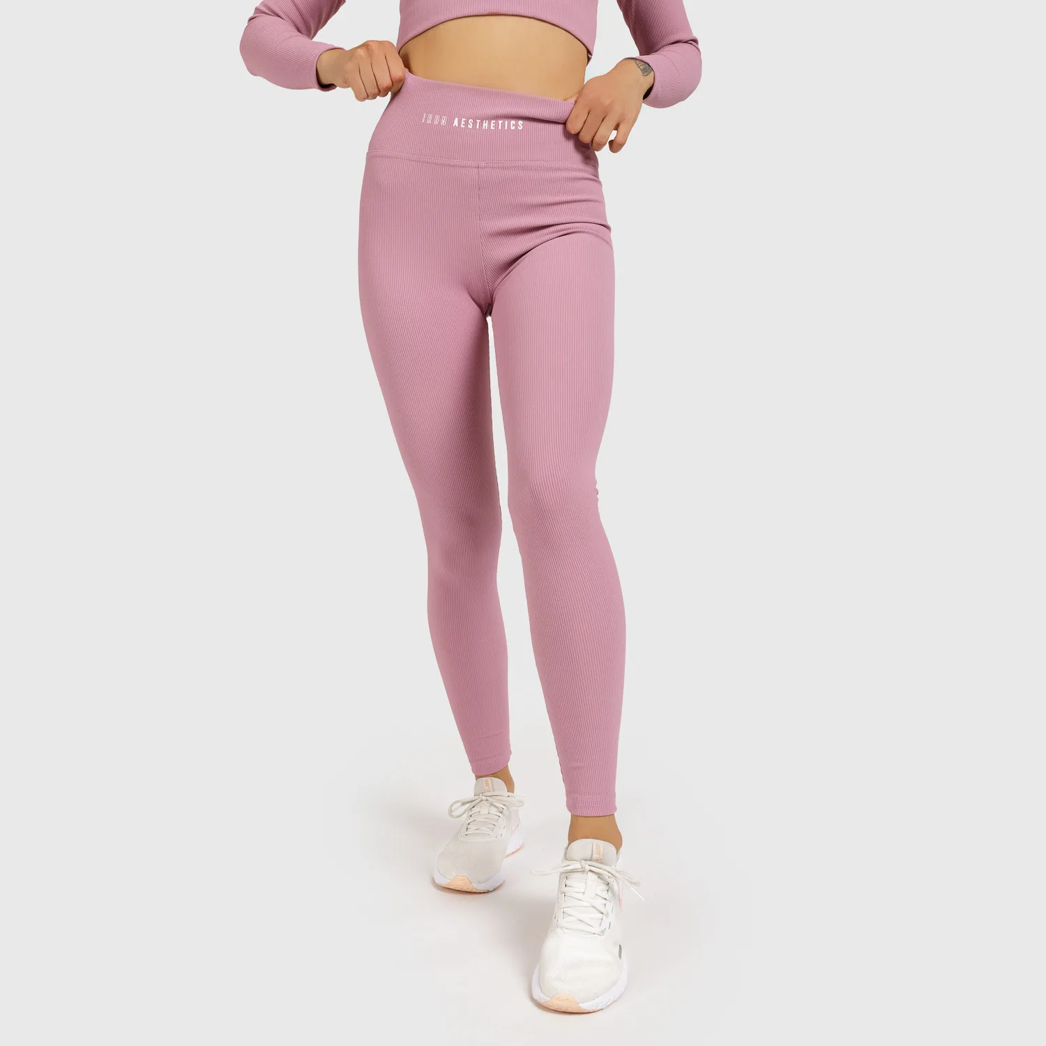 Dámské pásové legíny Iron Aesthetics Rib, dusty růžové-1