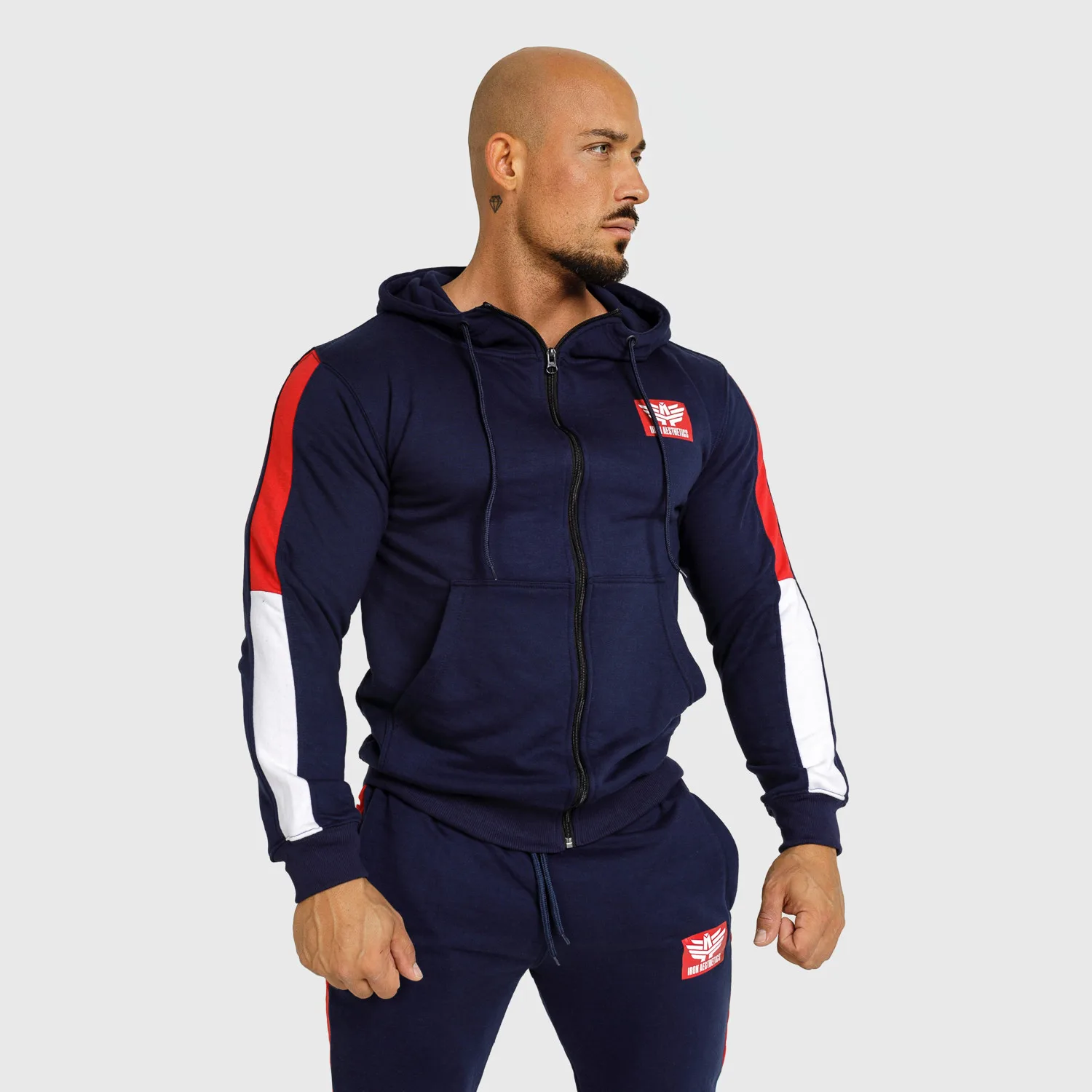 Mikina s kapucí a zipem Iron Aesthetics Tricolora, navy-1