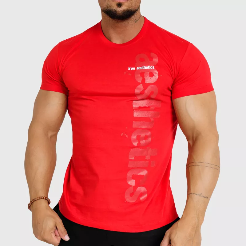 Pánské fitness tričko Iron Aesthetics Cross, červené-1