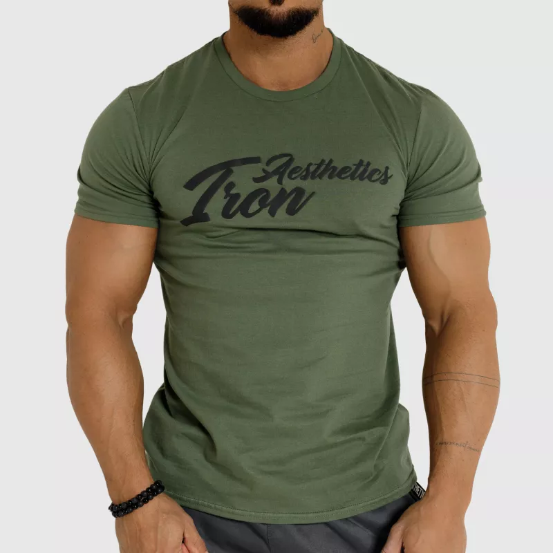 Pánské fitness tričko Iron Aesthetics Puff, vojenská zelená-1