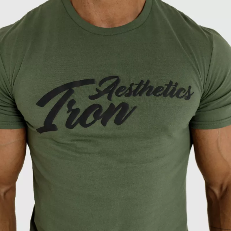 Pánské fitness tričko Iron Aesthetics Puff, vojenská zelená-4