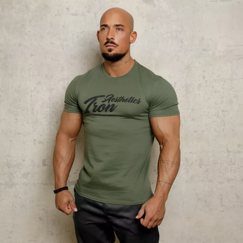 Pánské fitness tričko Iron Aesthetics Puff, vojenská zelená-2