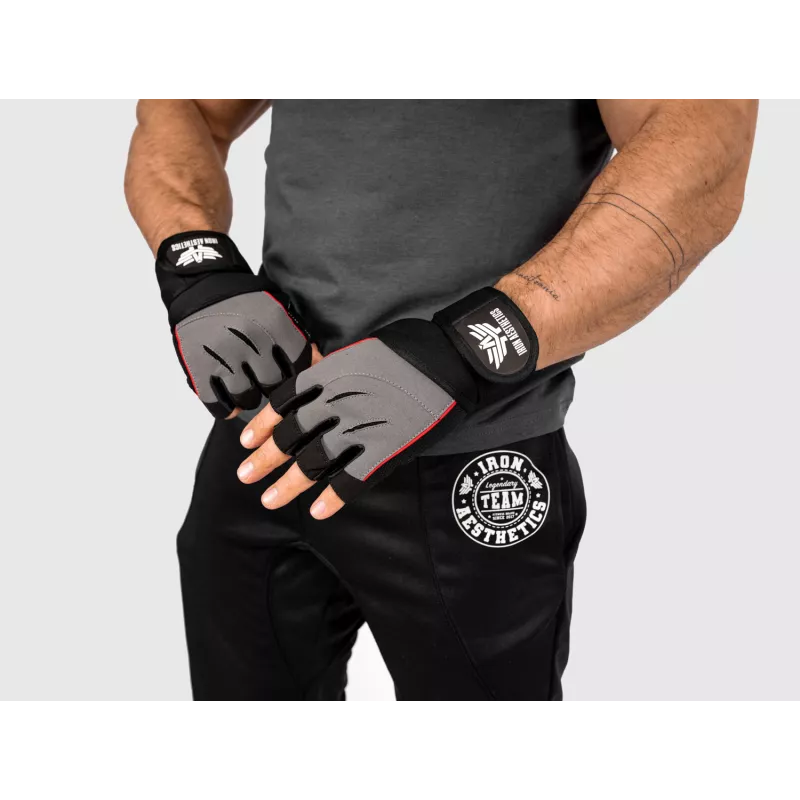 Fitness rukavice Iron Aesthetics Leather Beast, šedé-6