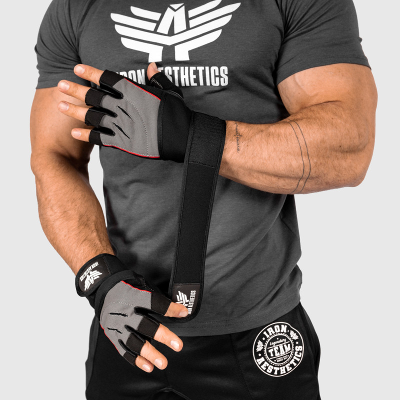 Fitness rukavice Iron Aesthetics Leather Beast, šedé