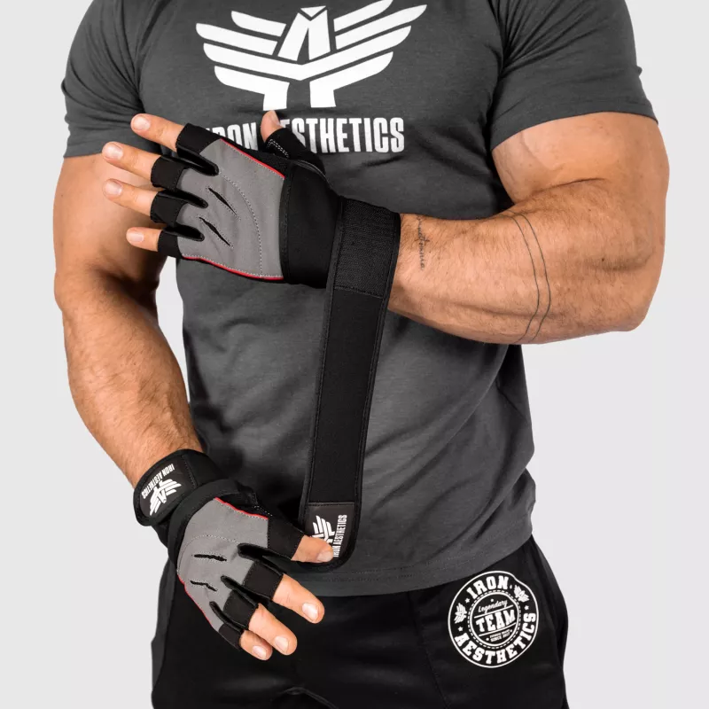 Fitness rukavice Iron Aesthetics Leather Beast, šedé-2