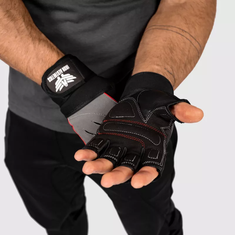 Fitness rukavice Iron Aesthetics Leather Beast, šedé-4