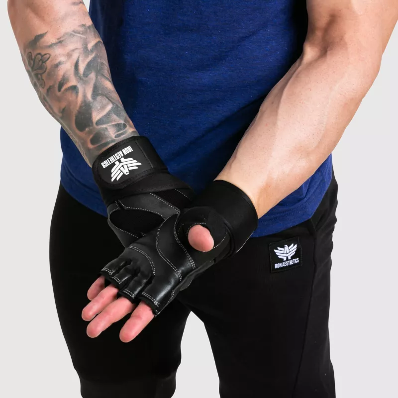 Fitness rukavice Iron Aesthetics Leather Lift, černé-5