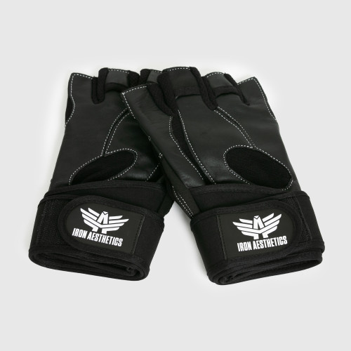 Fitness rukavice Iron Aesthetics Leather Lift, černé