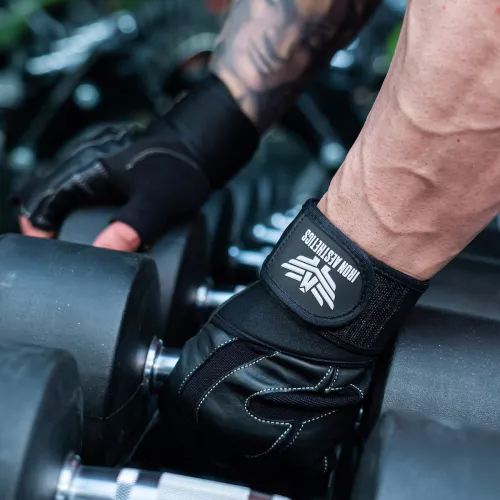 Fitness rukavice Iron Aesthetics Leather Lift, černé