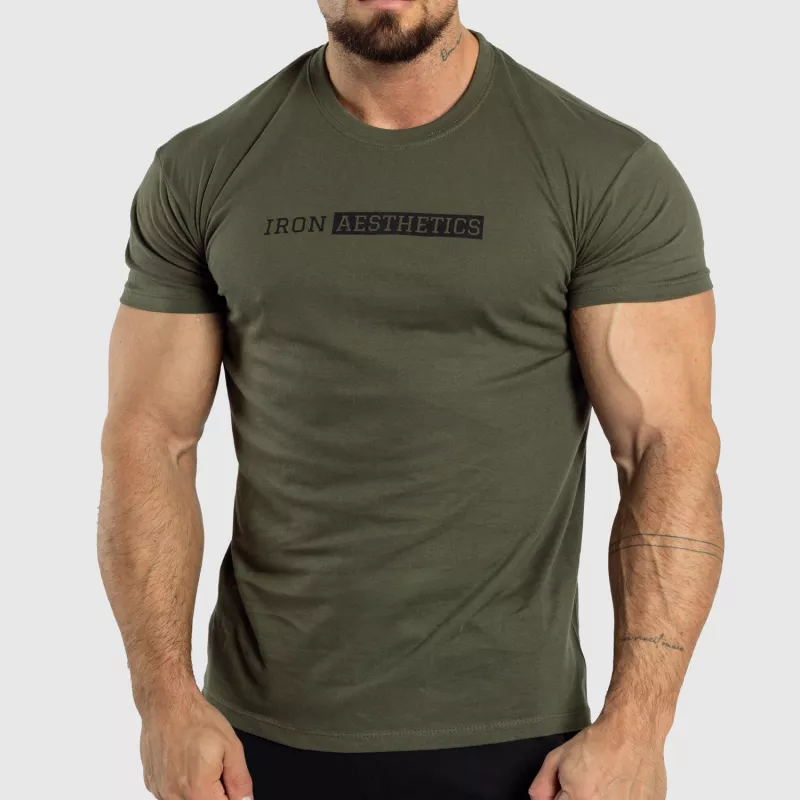 Pánské fitness tričko Iron Aesthetics Gym, vojenská zelená-1